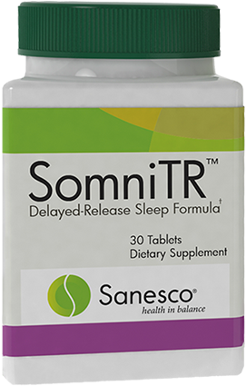 A bottle of SomniTR a neurotransmitter supplement