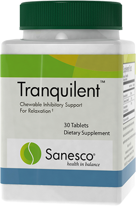 Bottle of Tranquilent a neurotransmitter supplement